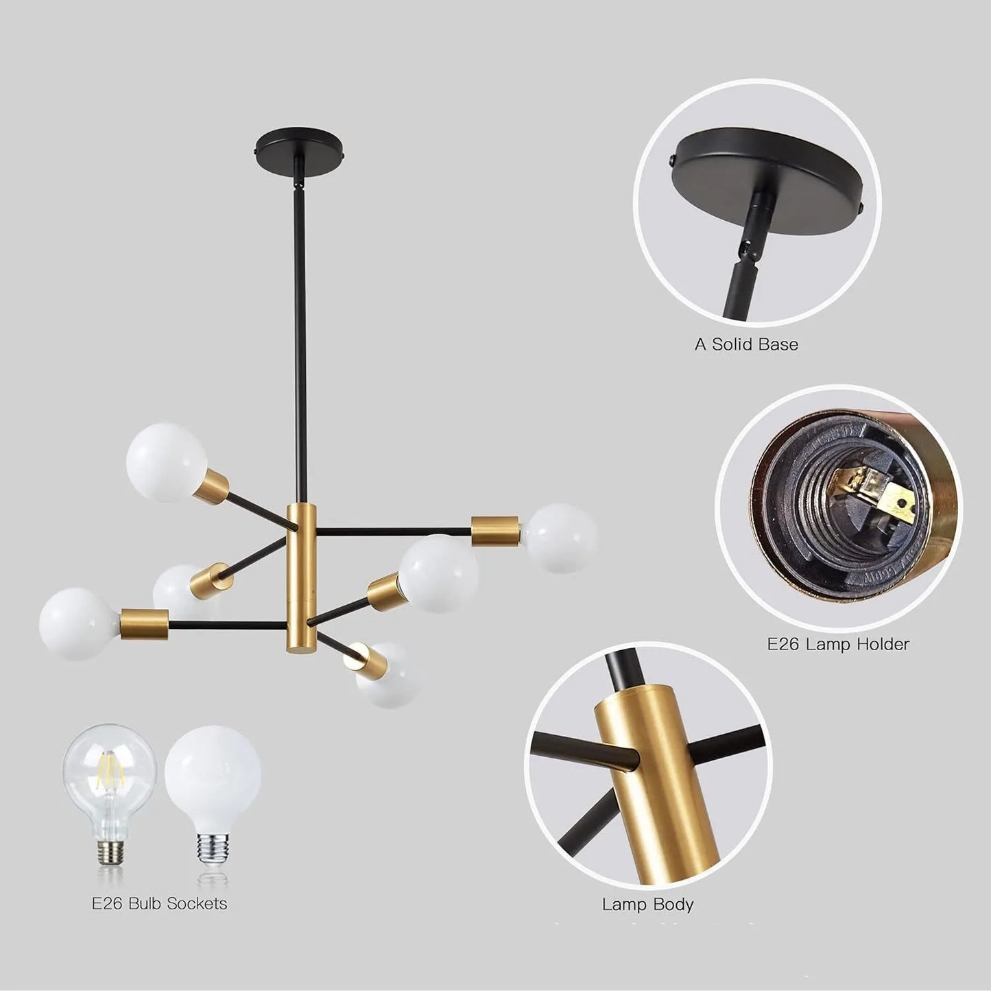 Black Gold Iron Multi Arm Ceiling Chandelier