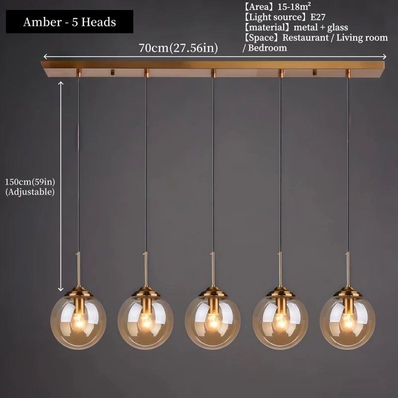Nordic Polished Steel Glass Pendant Chandelier