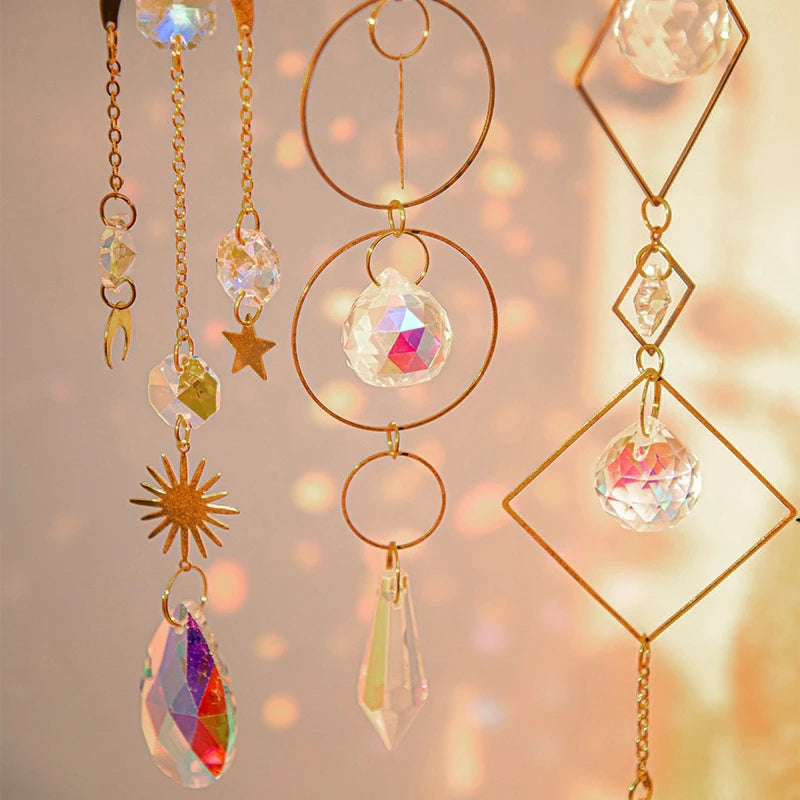 Crystal Moon Star Rainbow Suncatcher Wind Chime