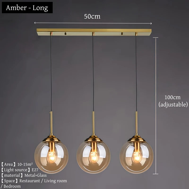 Nordic Polished Steel Glass Pendant Chandelier
