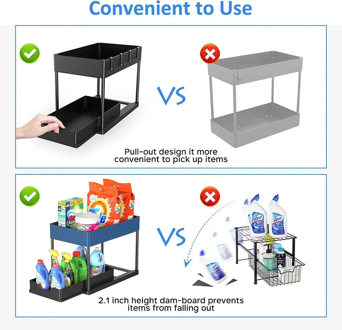 2 Tier Sliding Cabinet Basket Kitchen Sink Organizer