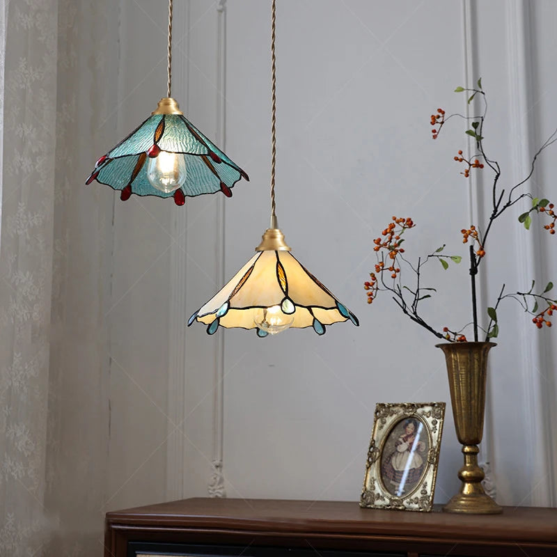 Retro Copper Tiffany Stained Glass Wall Lamp