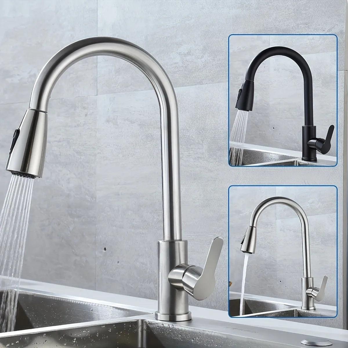 Single Handle Stainless Steel Pull Down Kitchen Faucet