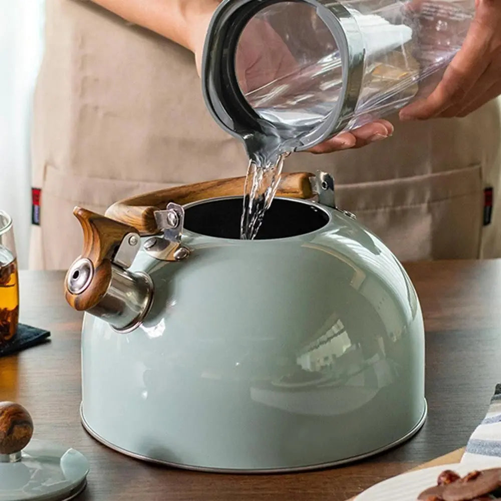 Stainless Steel Wooden Handle Whistling Tea Kettle