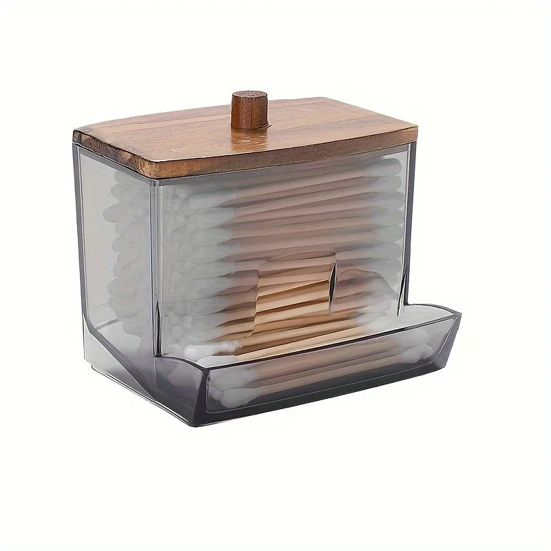 Clear Acrylic Bamboo Lid Cotton Swab Dispenser