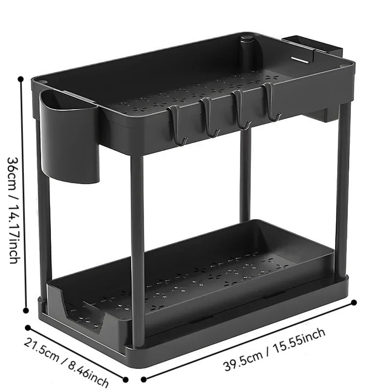 2 Tier Sliding Cabinet Basket Kitchen Sink Organizer