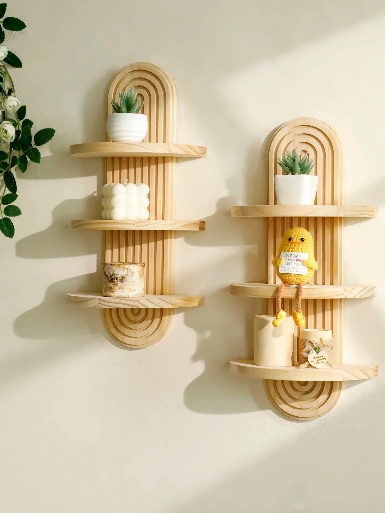Boho Geometric Natural Wood Wall Shelf