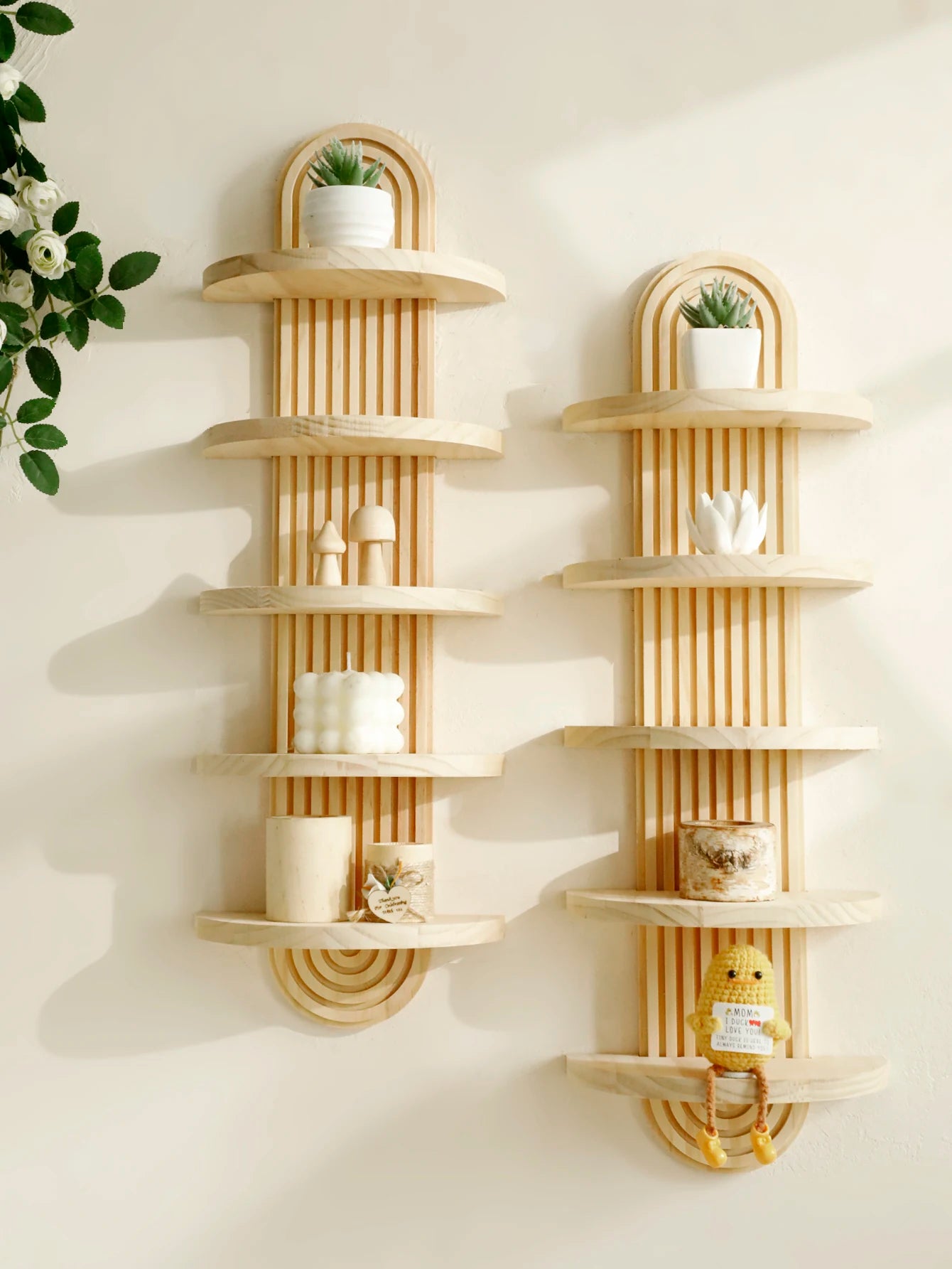 Boho Geometric Natural Wood Wall Shelf