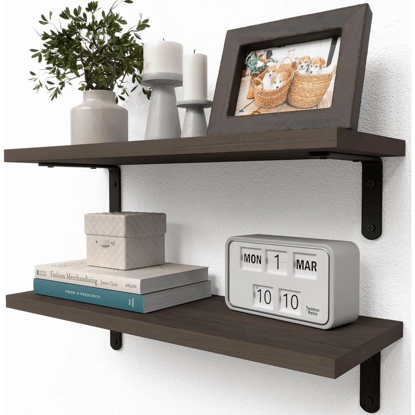 Rustic Wood Double Tier Floating Wall Shelf
