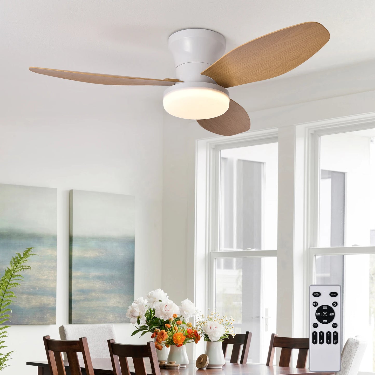Modern Quiet LED Remote Control Ceiling Fan with Light