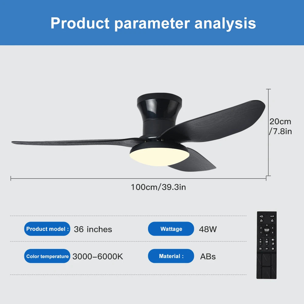 6 Speed Dimmable Smart LED Ceiling Fan with Remote