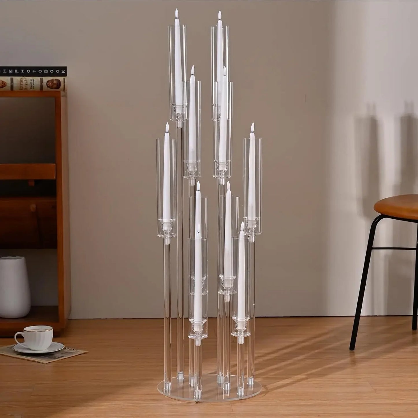 Acrylic Candelabra Centerpiece — 10 Arm Clear Candle Holder for Wedding Table Decor