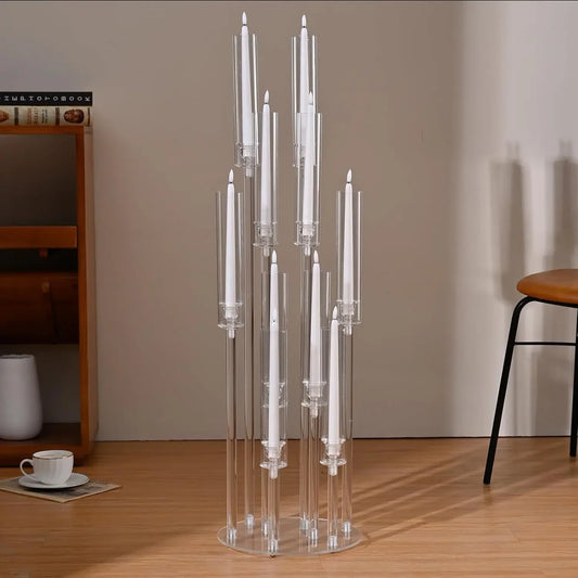 Acrylic Candelabra Centerpiece — 10 Arm Clear Candle Holder for Wedding Table Decor