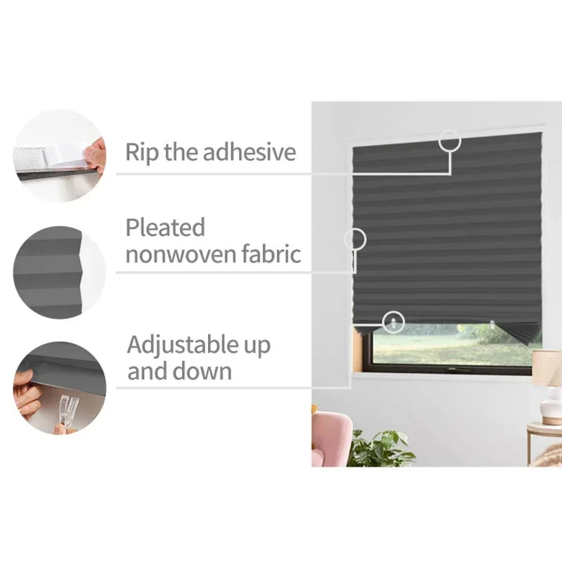 Pleated Blinds — Self Adhesive Half Blackout Window Panels