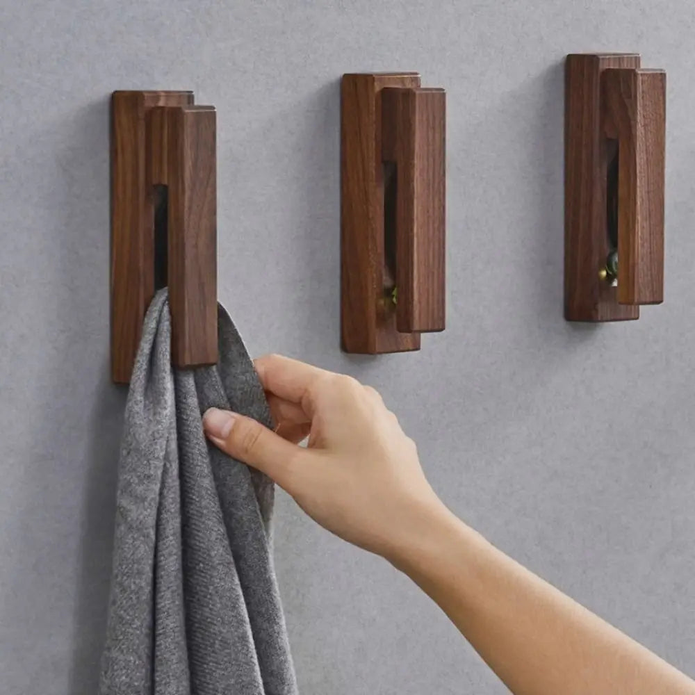 Wooden Wall Hook — Strong Adhesive Punch Free Coat Hanger Peg for Bathroom & Door