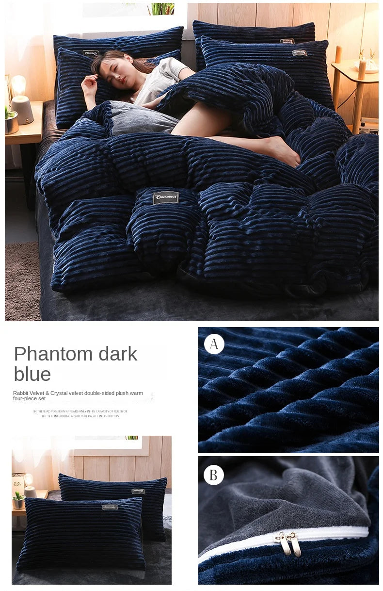 Winter Velvet Solid Color Duvet Cover Bedding Set