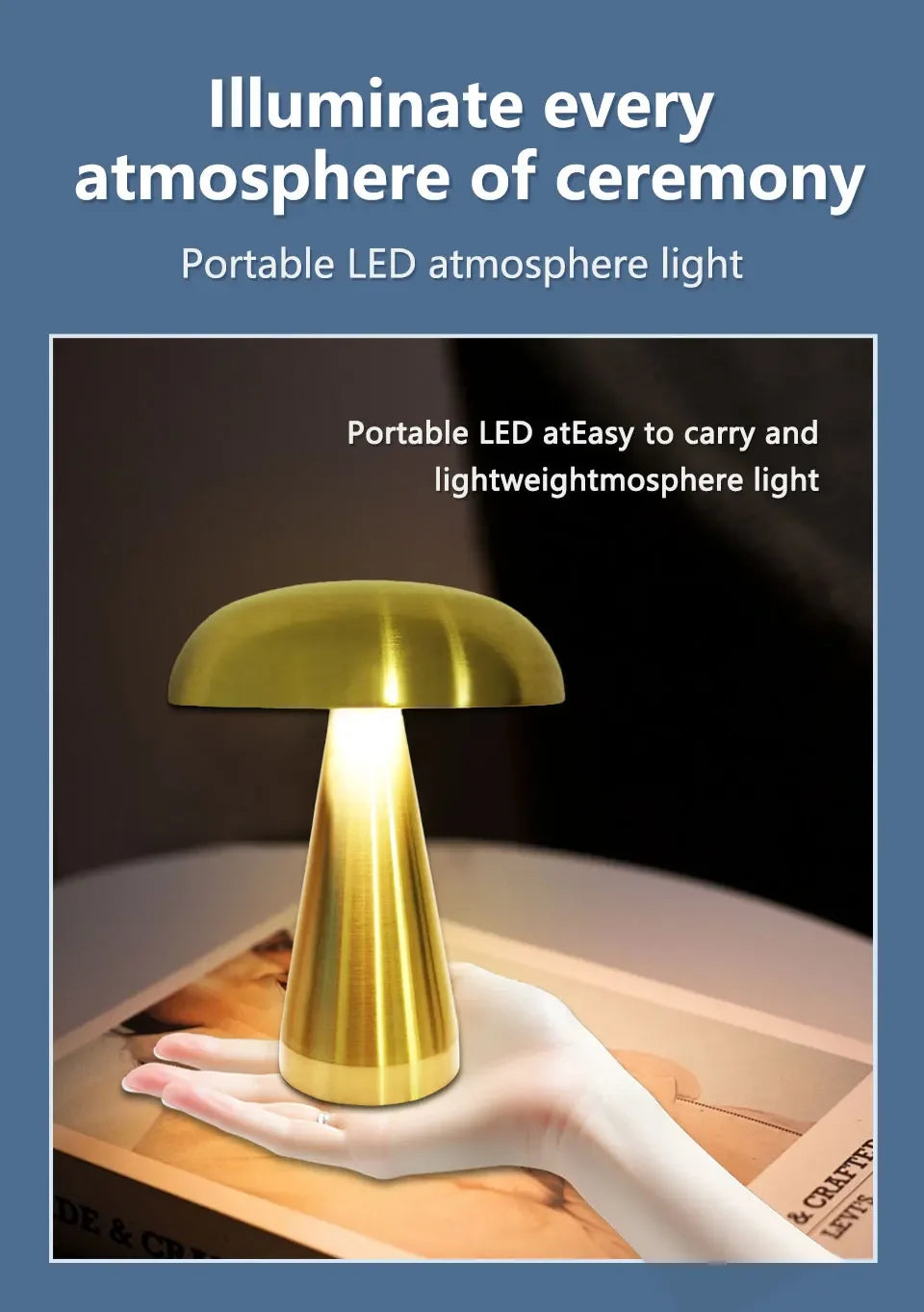 Retro Mushroom LED Touch Sensor Rechargeable Table Lamp