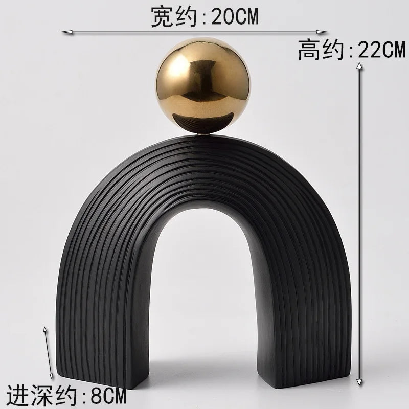 Black Gold Electroplated Resin Ball Arch Sculpture Set