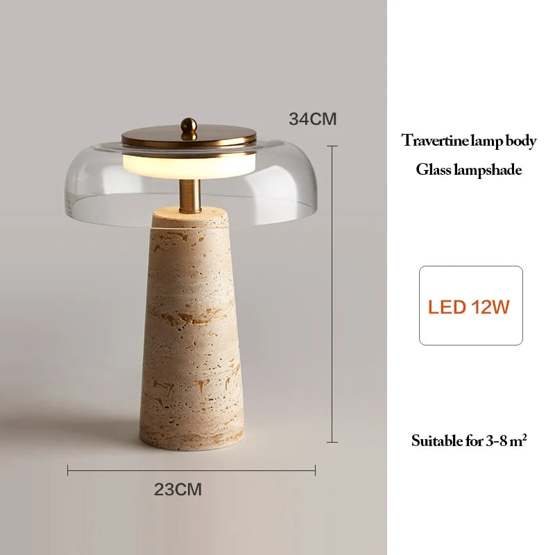 Travertine Natural Stone Mushroom Table Lamp