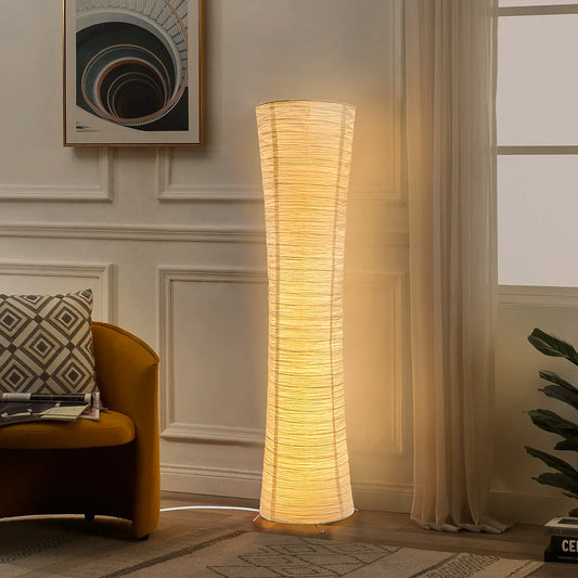 Paper Floor Lamp - Adjustable LED Lamp With Remote Control Light & Rustic Rice Paper Shade
