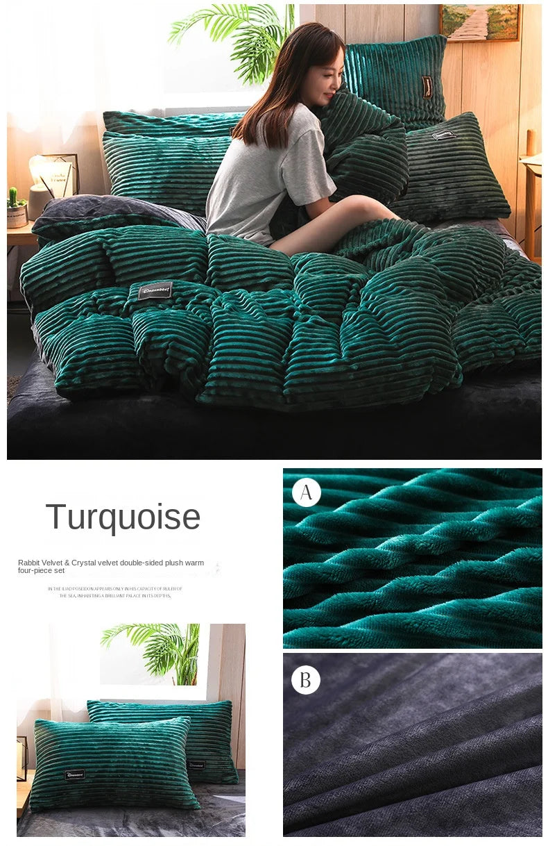 Winter Velvet Solid Color Duvet Cover Bedding Set
