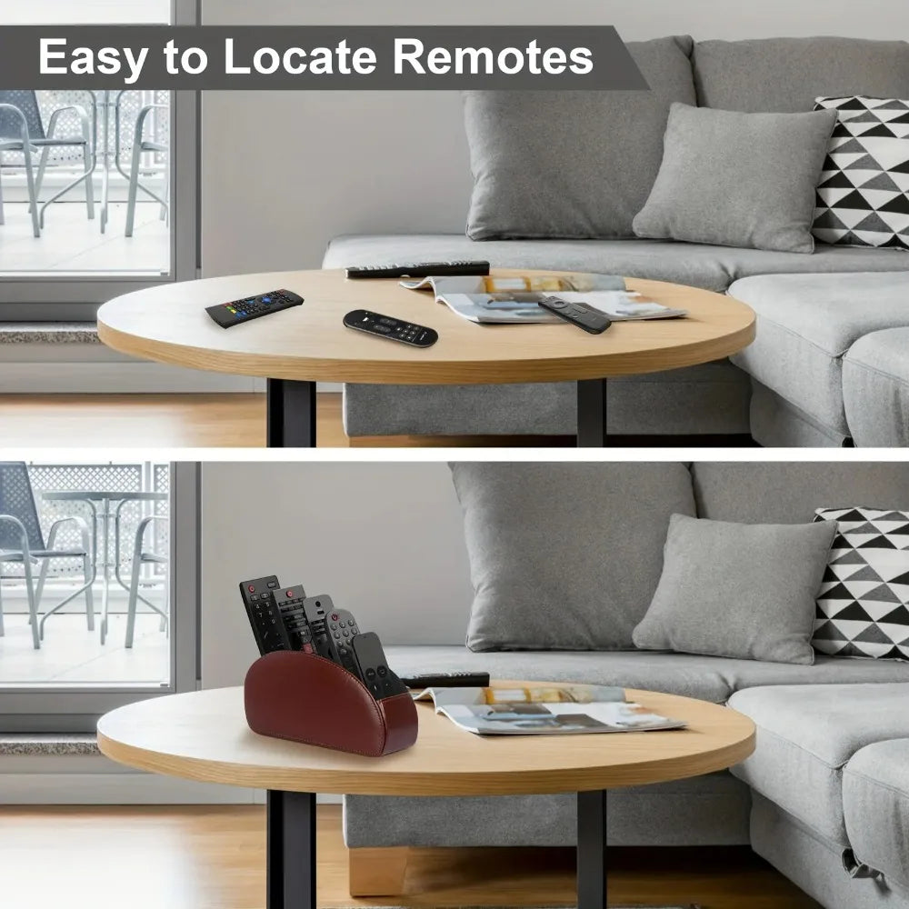 PU Leather 5 Compartment Remote Control Organizer