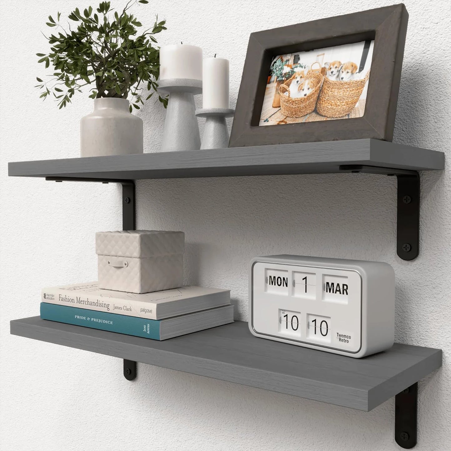 Rustic Wood Double Tier Floating Wall Shelf