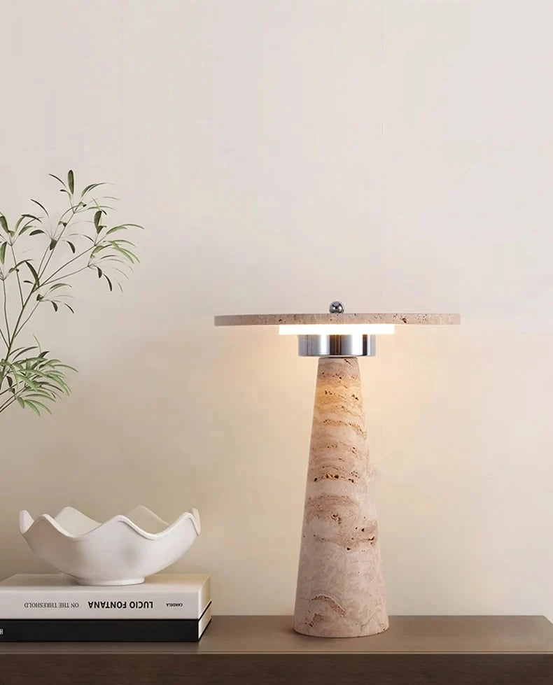 Travertine Natural Stone Mushroom Table Lamp