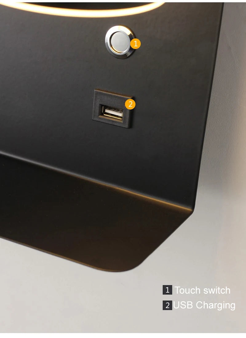 USB Charging Touch Switch Bedroom Wall Lamp