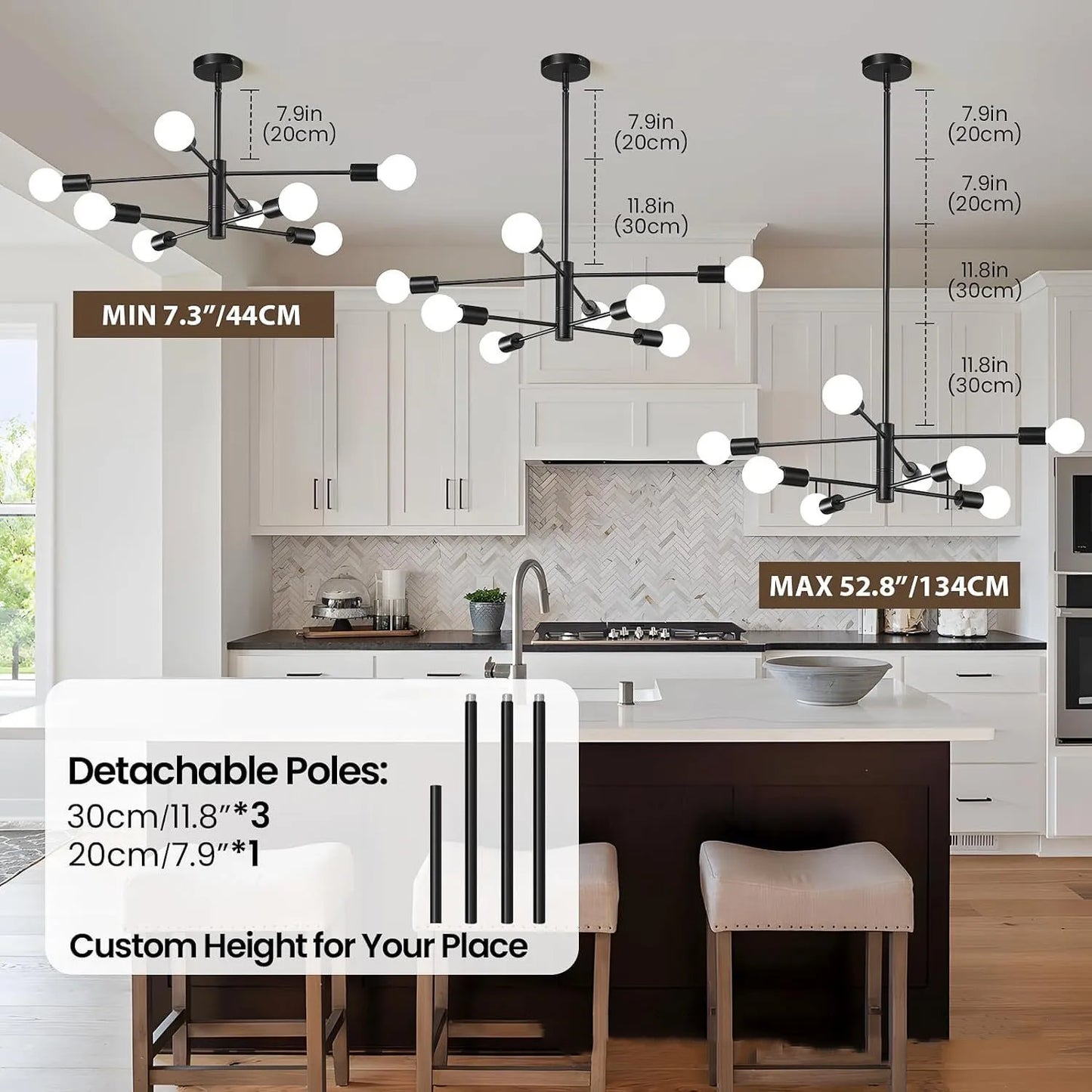 Black Gold Iron Multi Arm Ceiling Chandelier