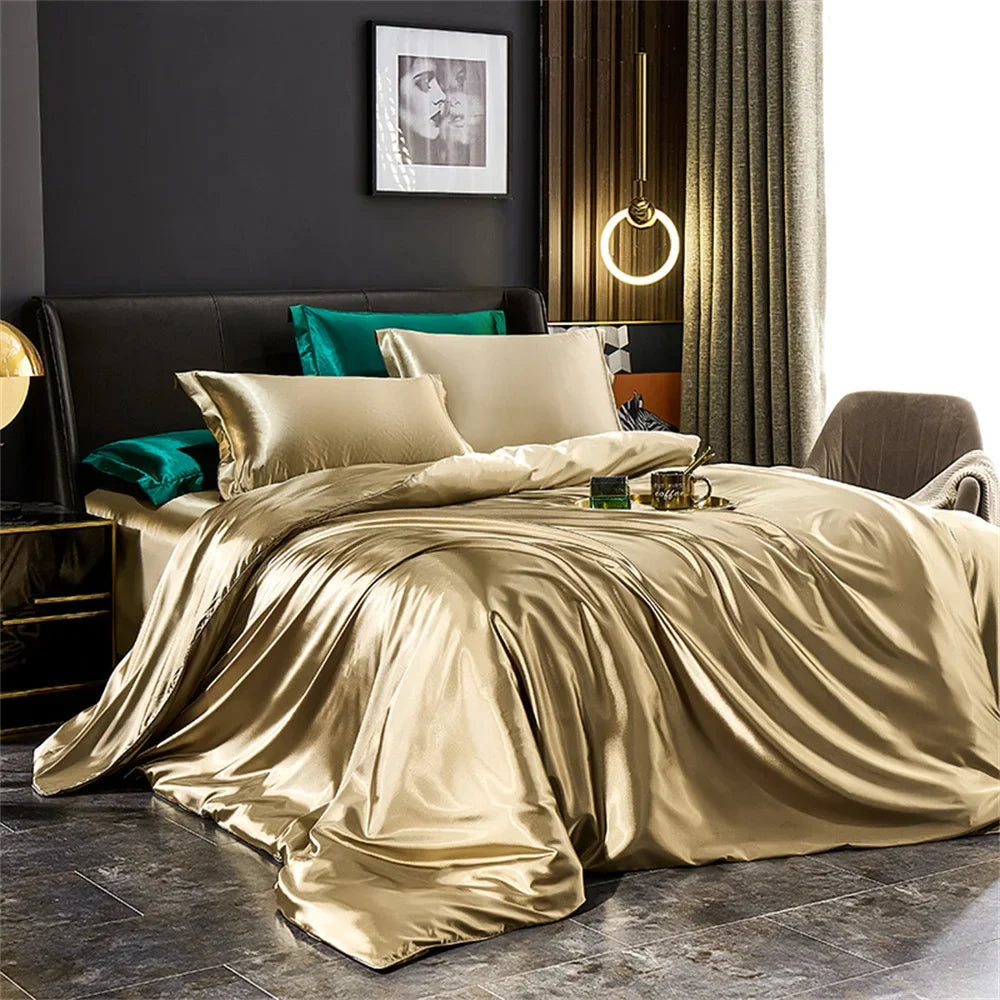 Silk Bedding Set — Luxury Satin Sheets With Solid Silk Duvet Cover & Smooth Pillowcases