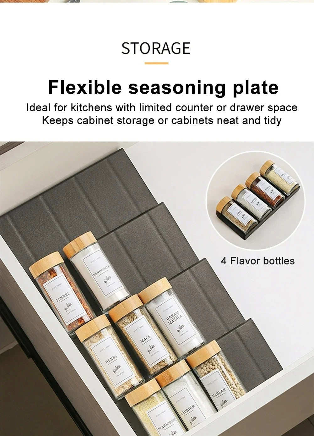Adjustable 4 Layer Kitchen Spice Drawer Organizer