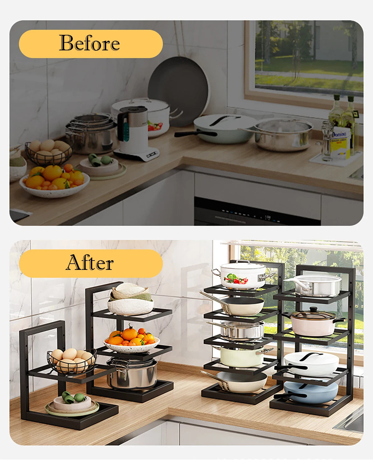 Multi-Layer Adjustable Stainless Steel Pot Rack