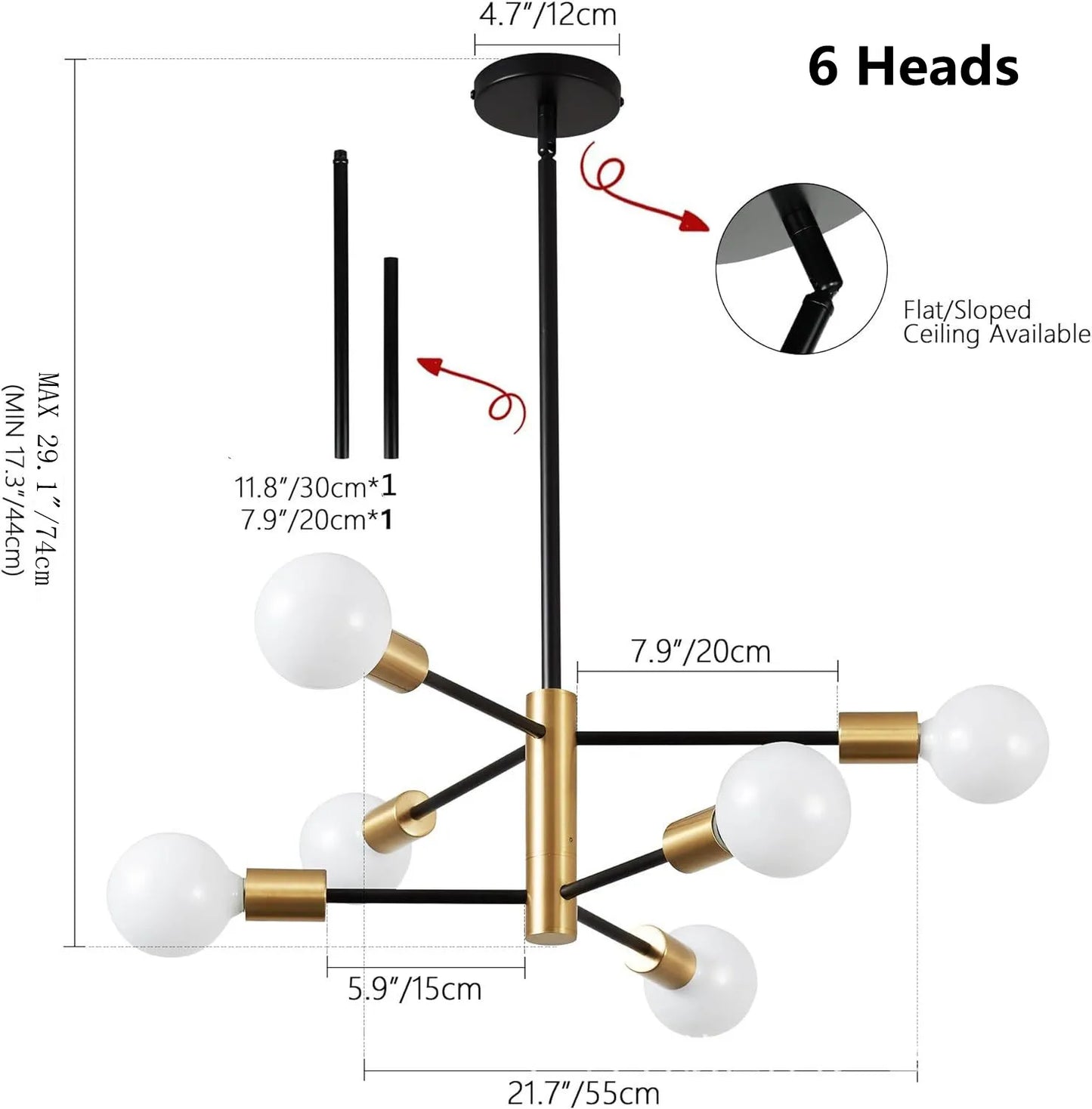 Black Gold Iron Multi Arm Ceiling Chandelier