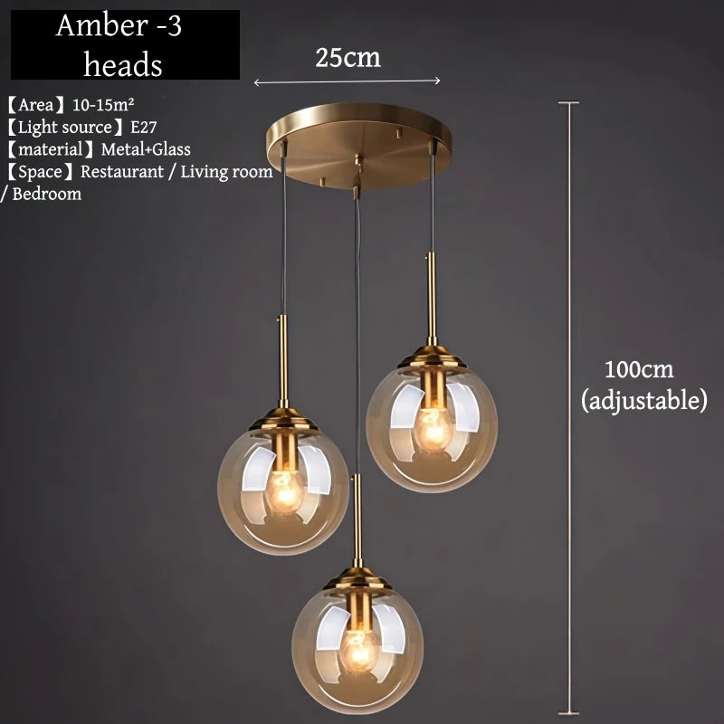 Nordic Polished Steel Glass Pendant Chandelier