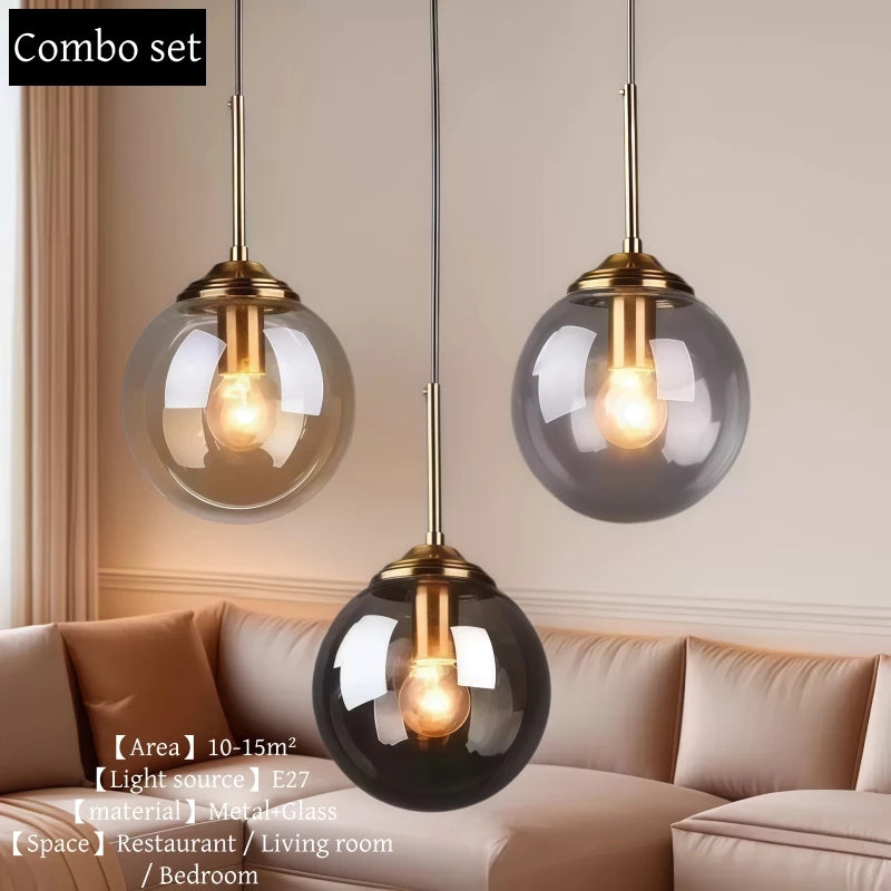 Nordic Polished Steel Glass Pendant Chandelier