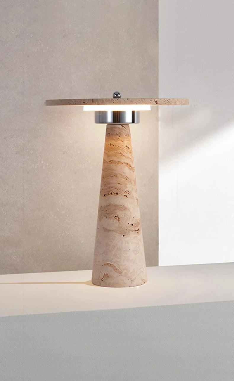 Travertine Natural Stone Mushroom Table Lamp