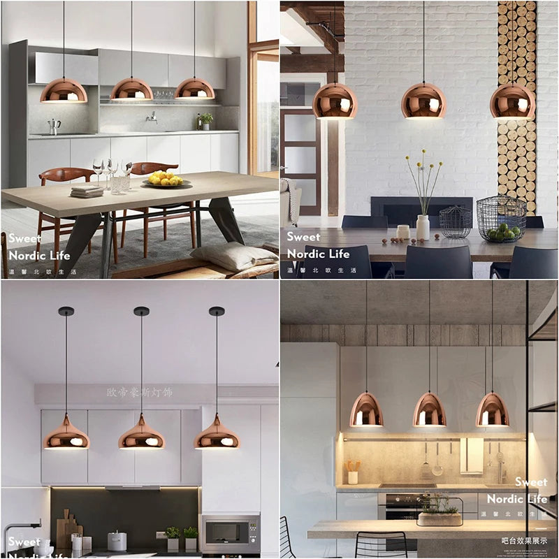 Nordic Rose Gold Metal Dining Pendant Lamp