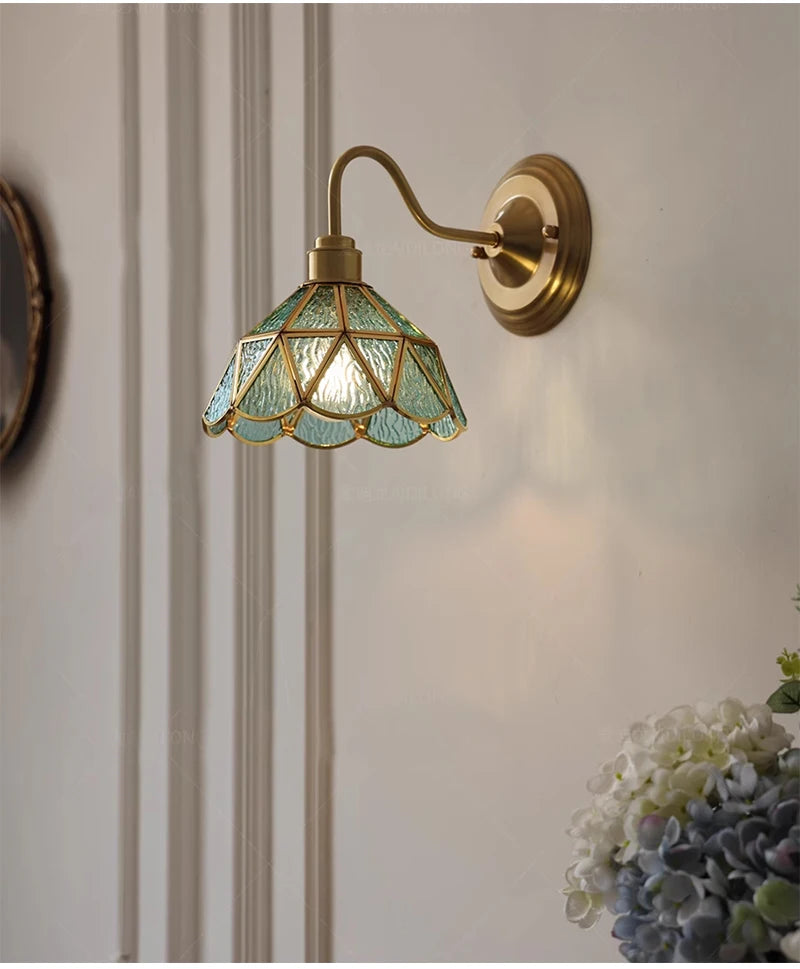 Retro Copper Tiffany Stained Glass Wall Lamp