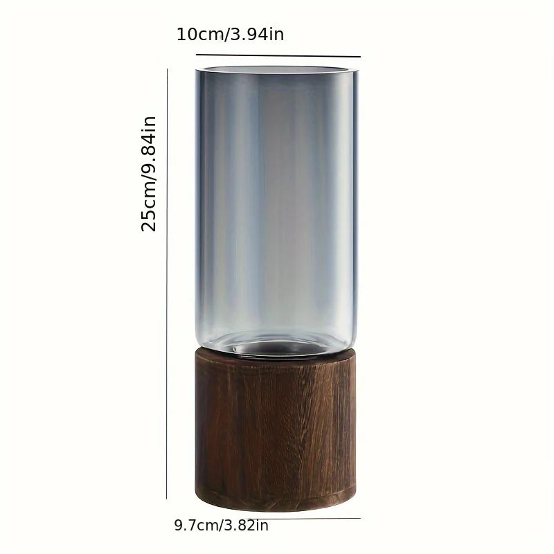 Glass Hydroponic Vessel with Wooden Base