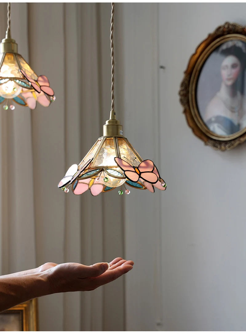 Retro Copper Tiffany Stained Glass Wall Lamp
