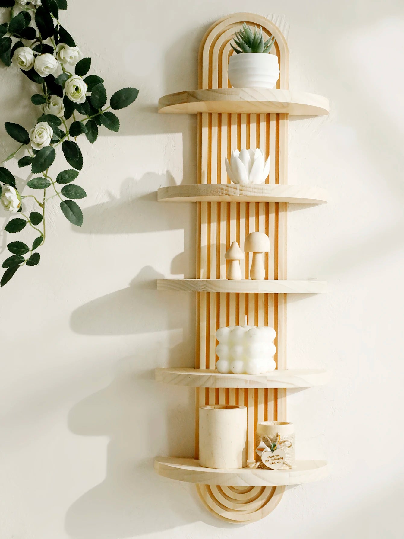 Boho Geometric Natural Wood Wall Shelf