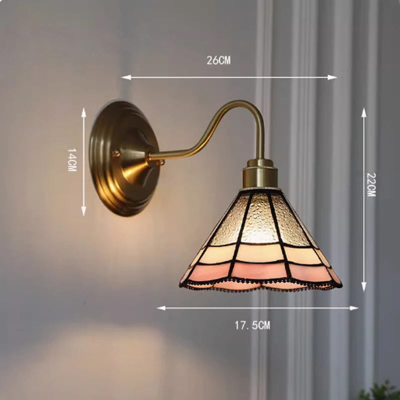 Retro Copper Tiffany Stained Glass Wall Lamp