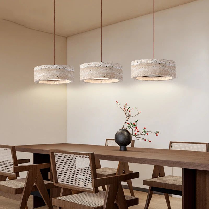 Travertine Pendant Lights — Natural Stone LED Hanging Light for Bedroom & Dining Room