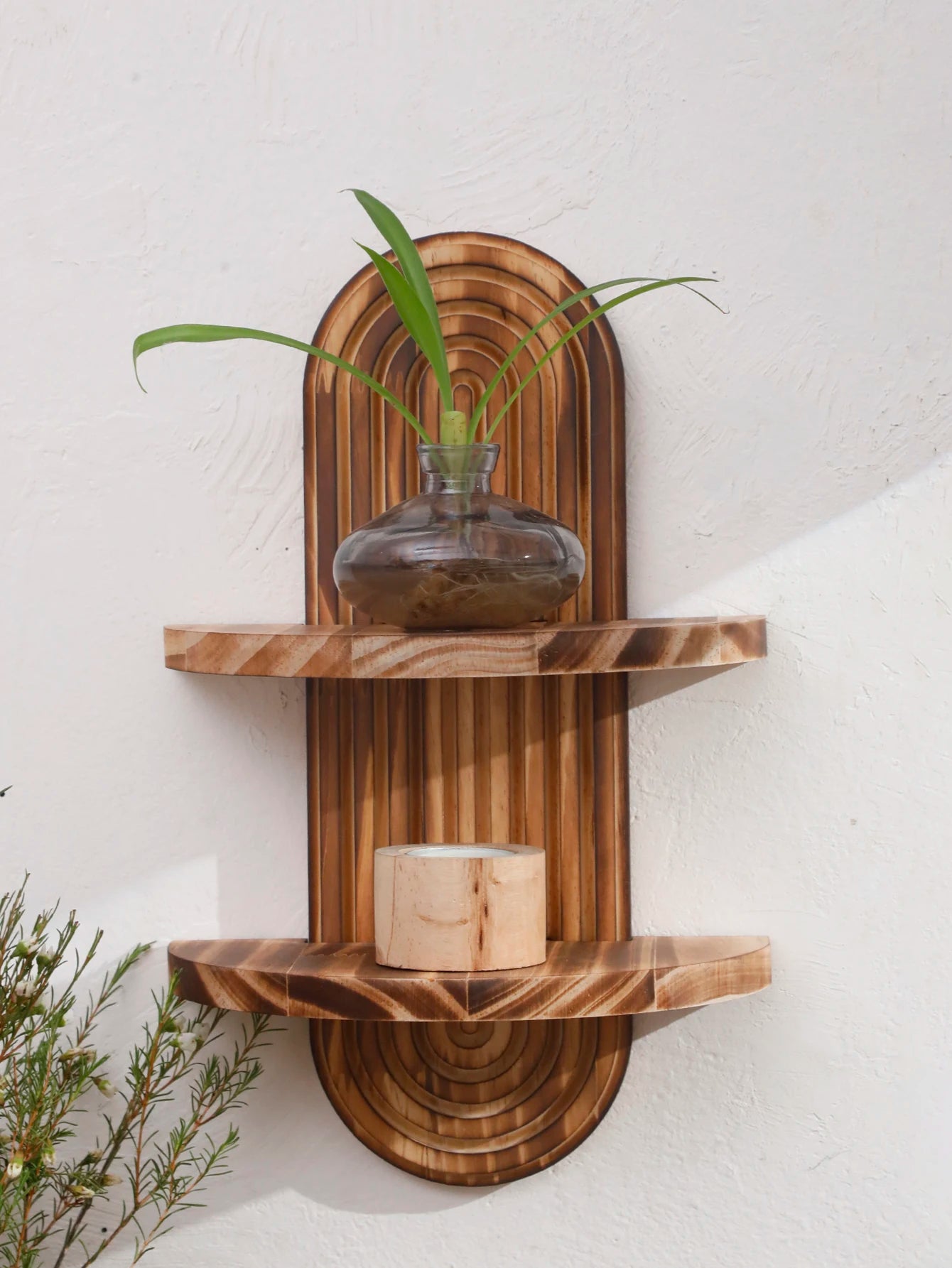 Boho Geometric Natural Wood Wall Shelf