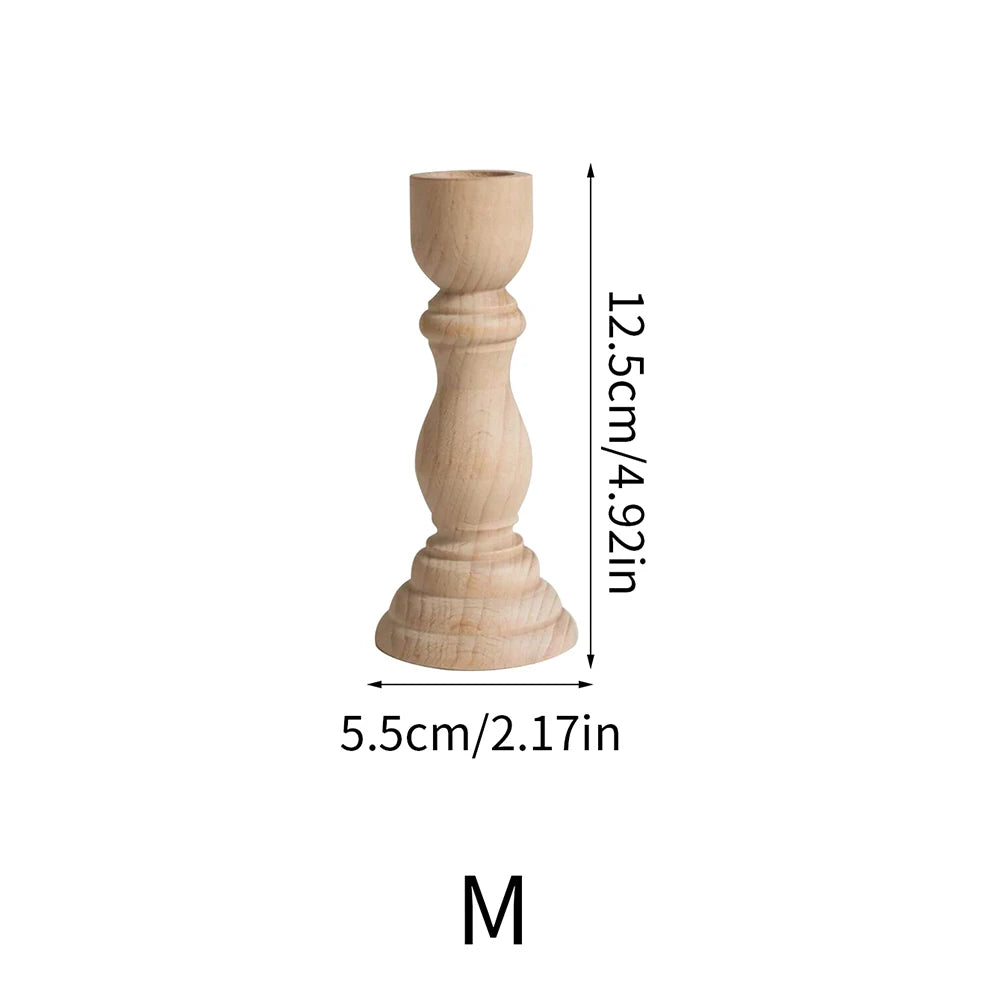 Unfinished Wood Pillar Candle Holder Set
