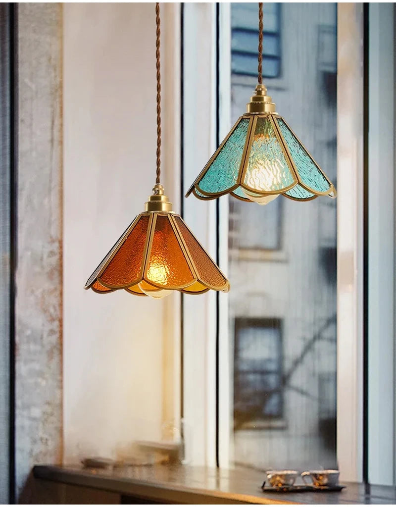Retro Copper Tiffany Stained Glass Wall Lamp