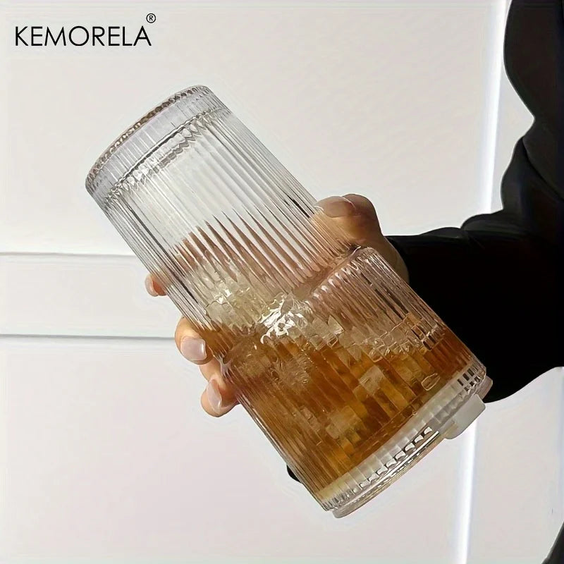 Stripe Glass Cold Drink Cup with Lid