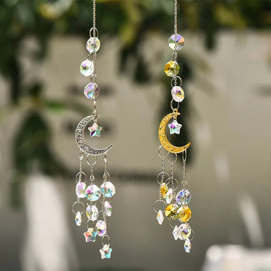 Crystal Pendant - Silver Gold Moon Pentagram Window Decoration & Sunshine Catcher