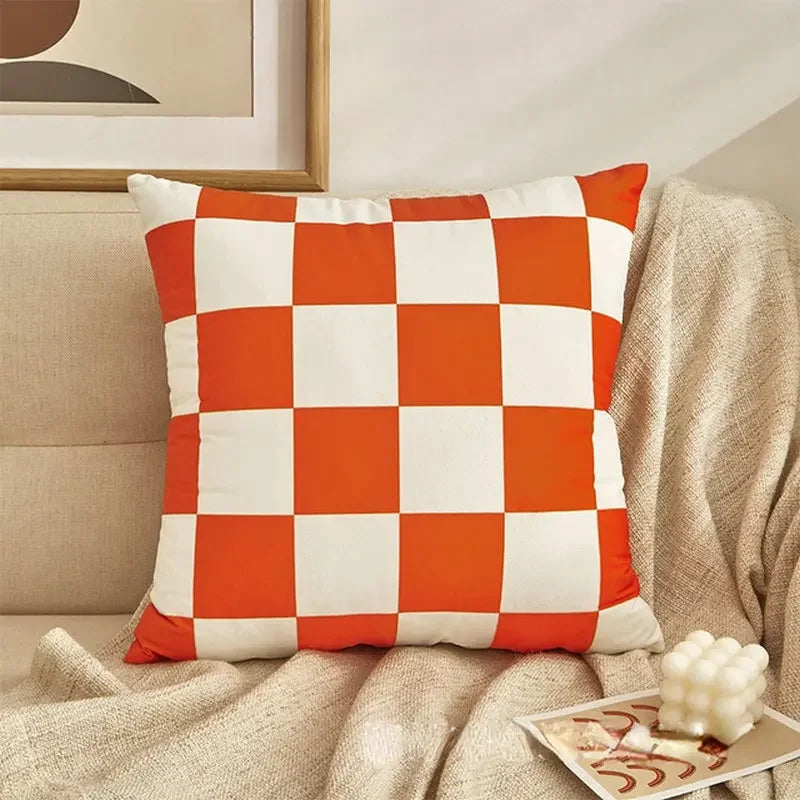 Retro Checkerboard Plaid Polyester Cushion Cover